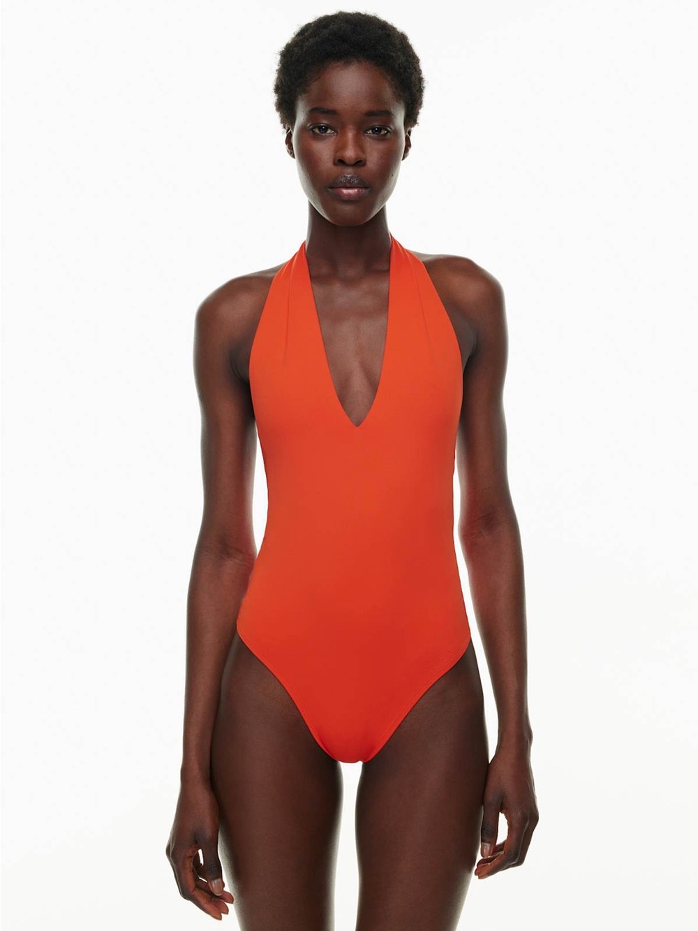 FASHION NOVA Halter Coral center snap bodysuit/Swimwear Ruched Ladies SZ L